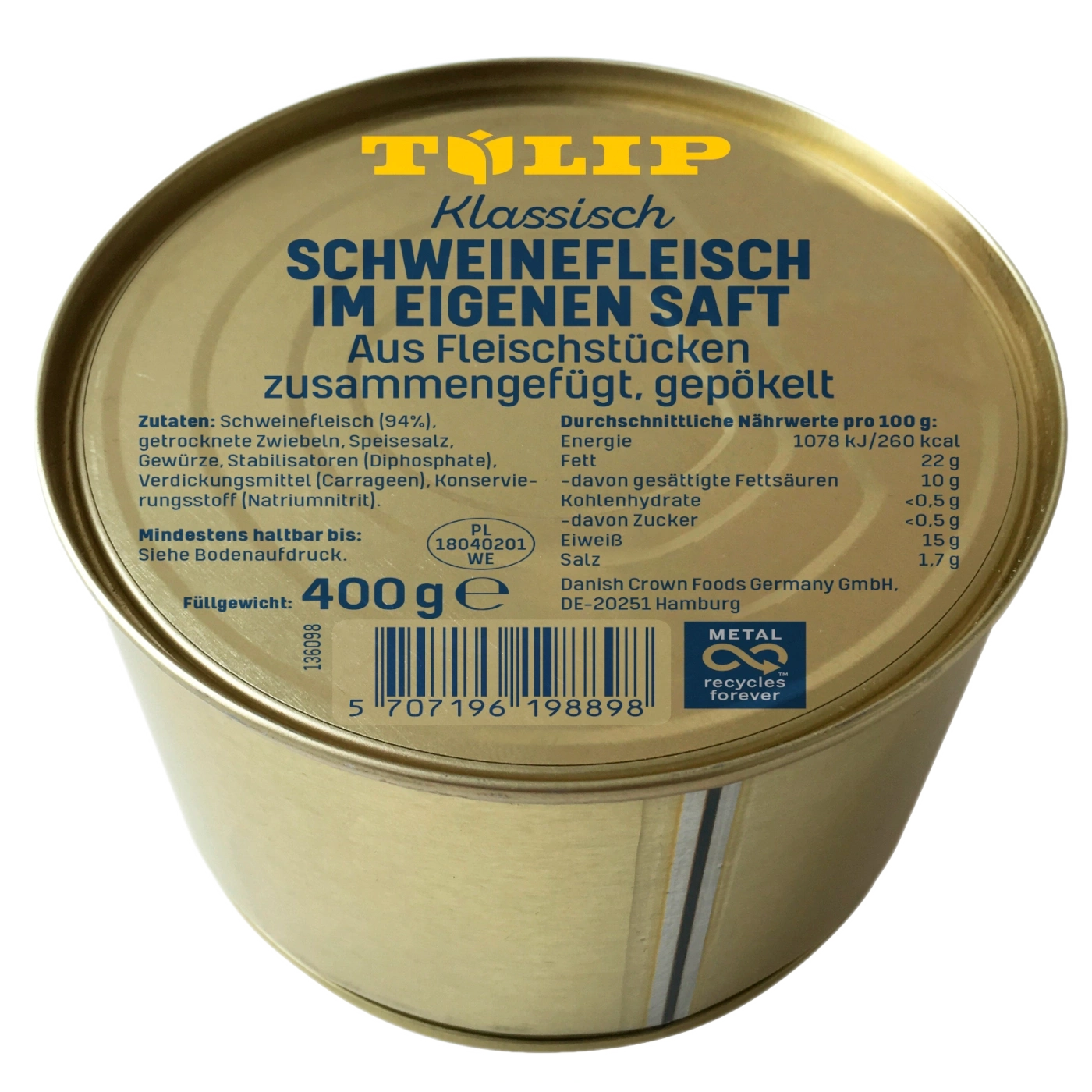 Schweinefleisch im eigenen Saft 400g Ideal für Brot oder als Beilage
